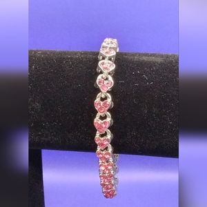 7" Silver Tone with Pink Crystals
